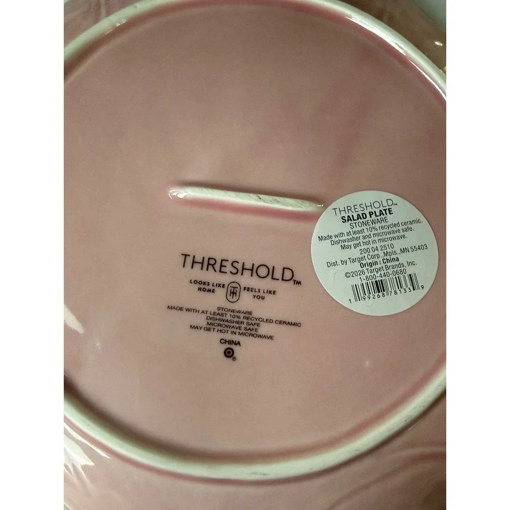 Threshold Pink Cabbage Leaf Stoneware Salad Plates Set of 4 Textured Scalloped